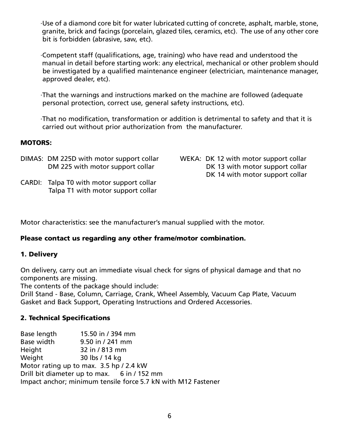 Husqvarna DS160C manuel dutilisation Motors, Technical Specifications 