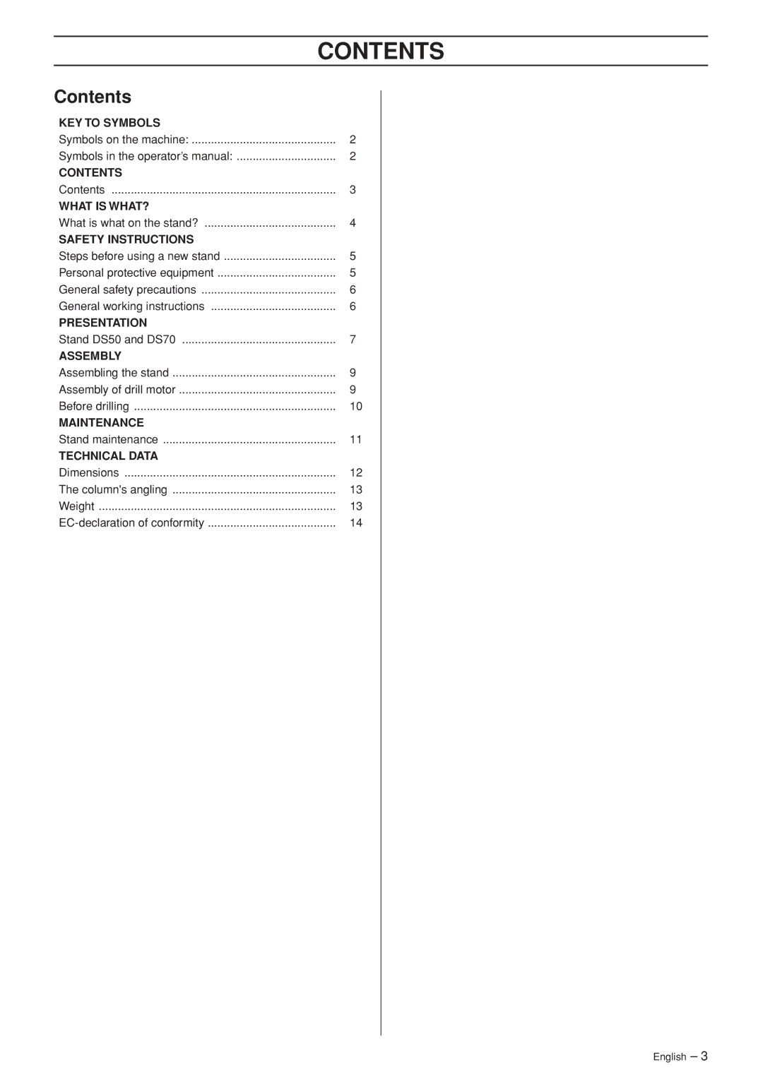 Husqvarna DS70, DS50 manuel dutilisation Contents 