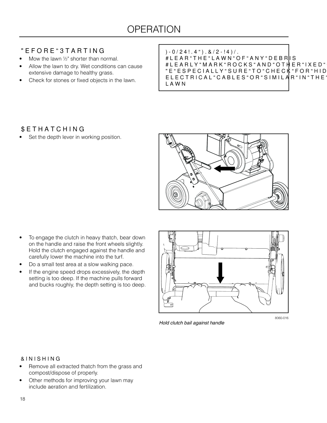 Husqvarna 966067101, DT18BF, SD22B5DSA, DTF6(BF), 966067001, 966067201, DTF226 manual Before Starting, Dethatching, Finishing 