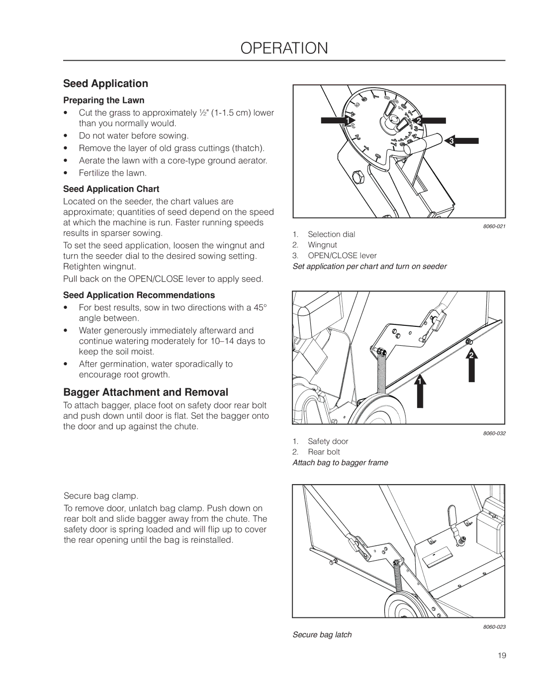 Husqvarna DTF6(BF), DT18BF, SD22B5DSA, DTF226 Bagger Attachment and Removal, Preparing the Lawn, Seed Application Chart 