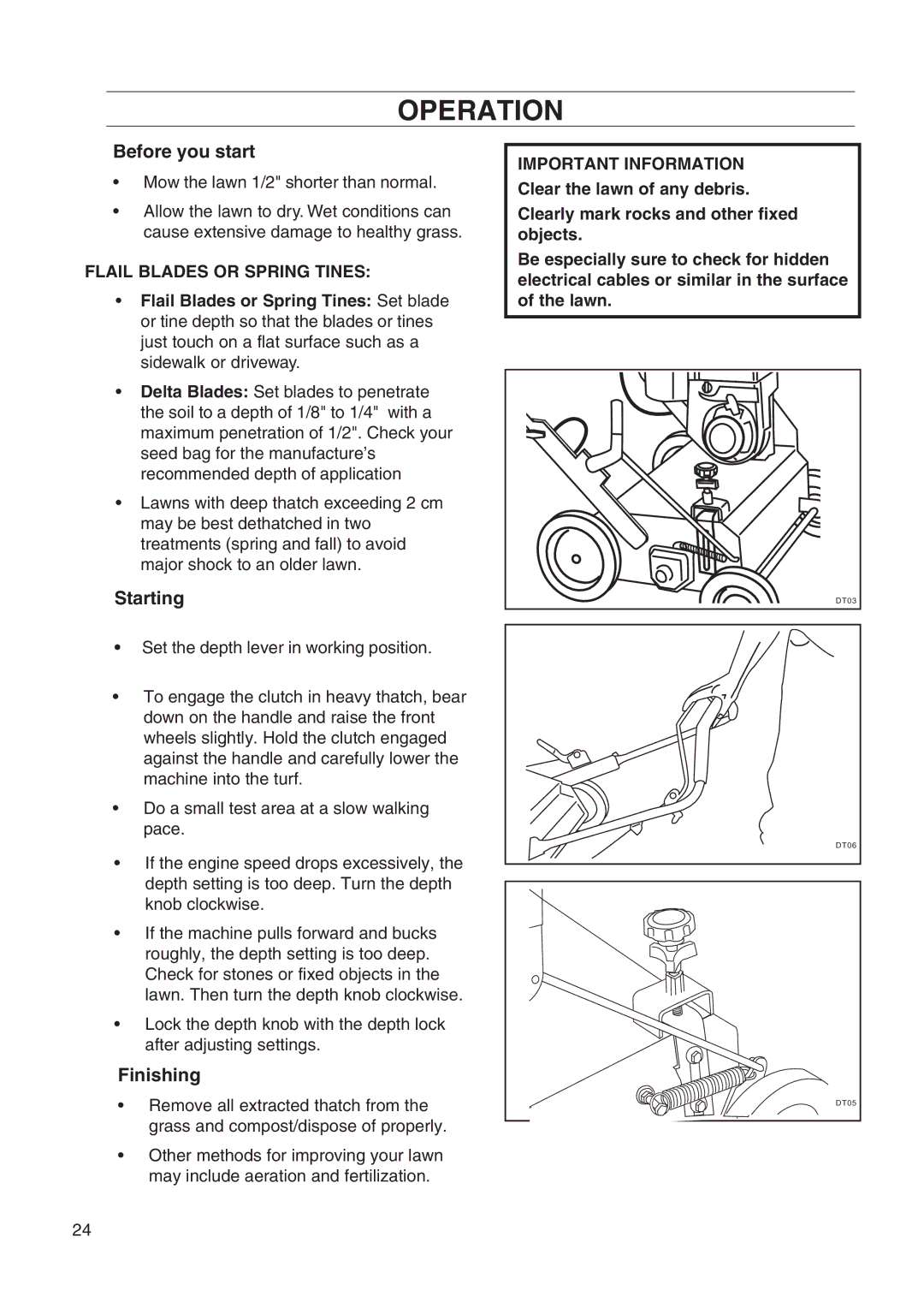 Husqvarna DT22 manual Before you start, Starting, Finishing 