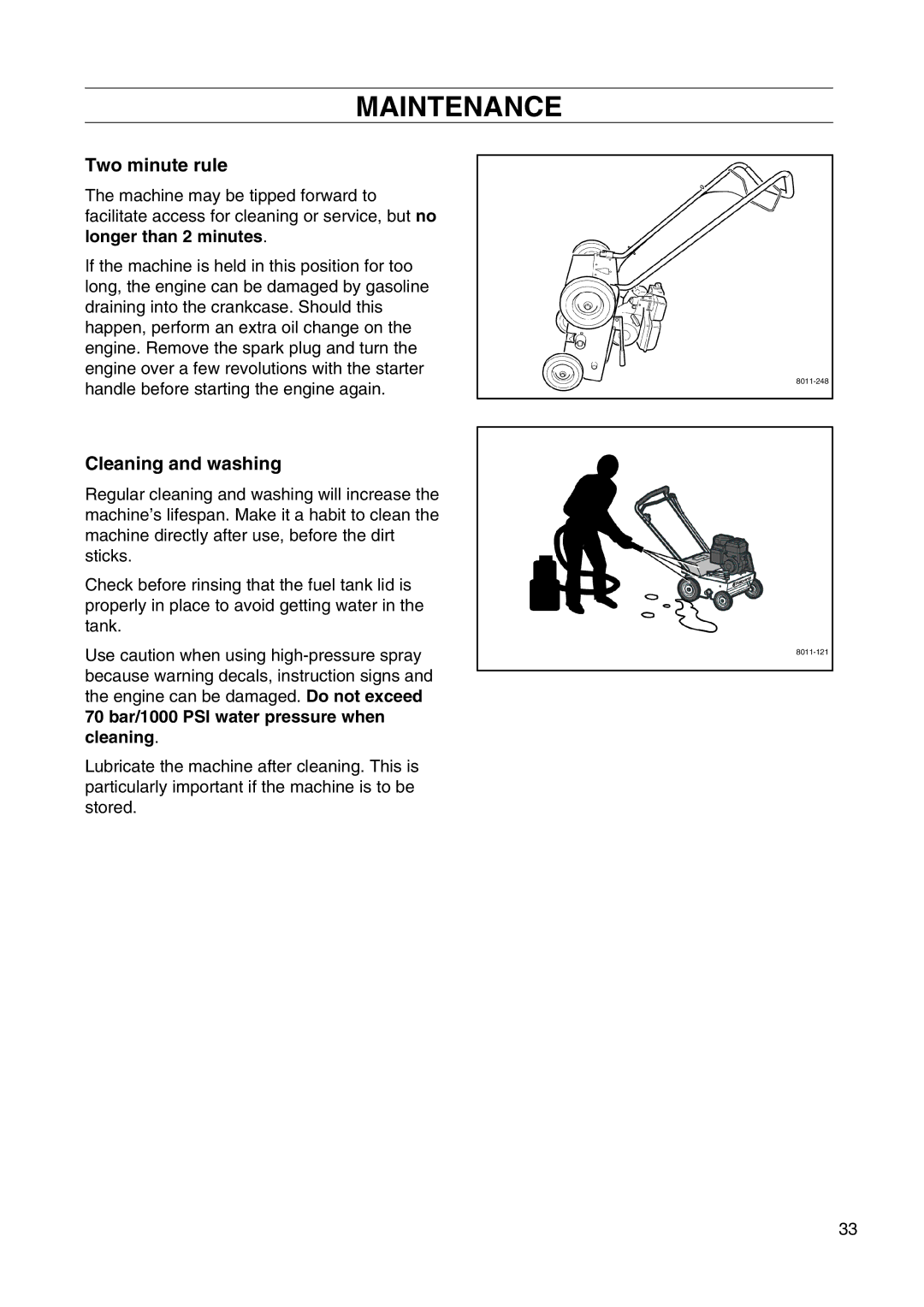 Husqvarna DT22 manual Two minute rule, Cleaning and washing 