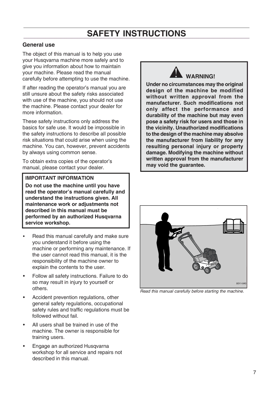 Husqvarna DT22 manual Safety Instructions, General use 