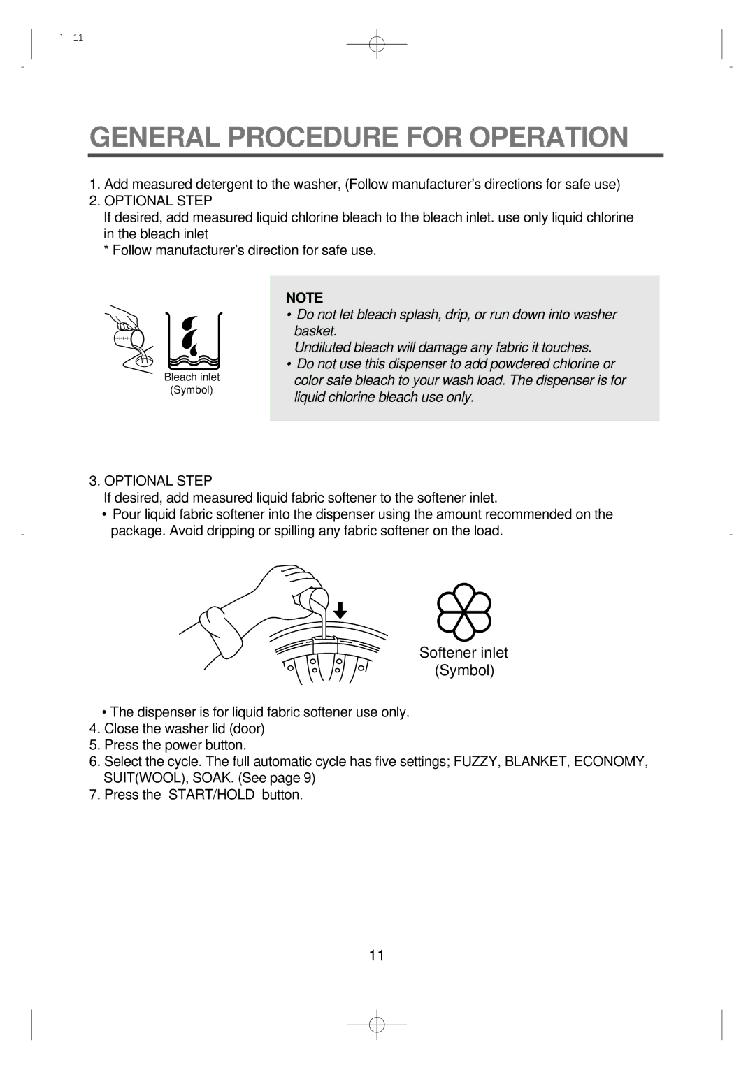 Husqvarna DWF-7589, DWF-8089 instruction manual General Procedure for Operation, Optional Step 