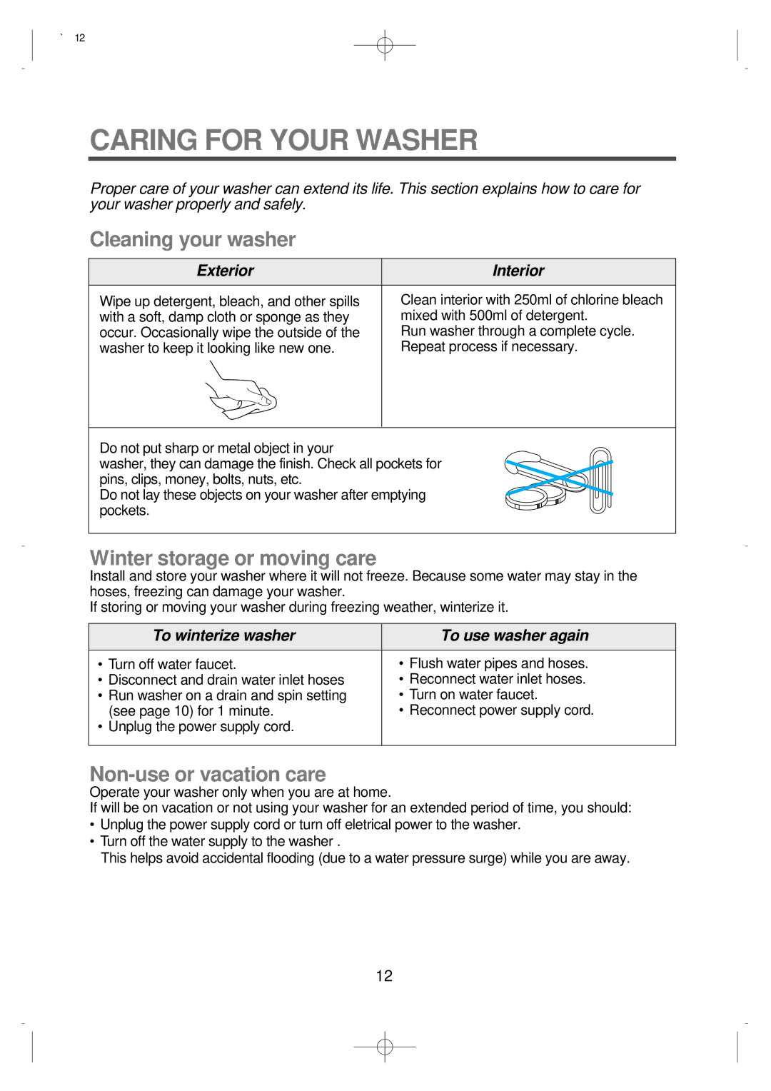 Husqvarna DWF-8089, DWF-7589 instruction manual Caring for Your Washer, Cleaning your washer 