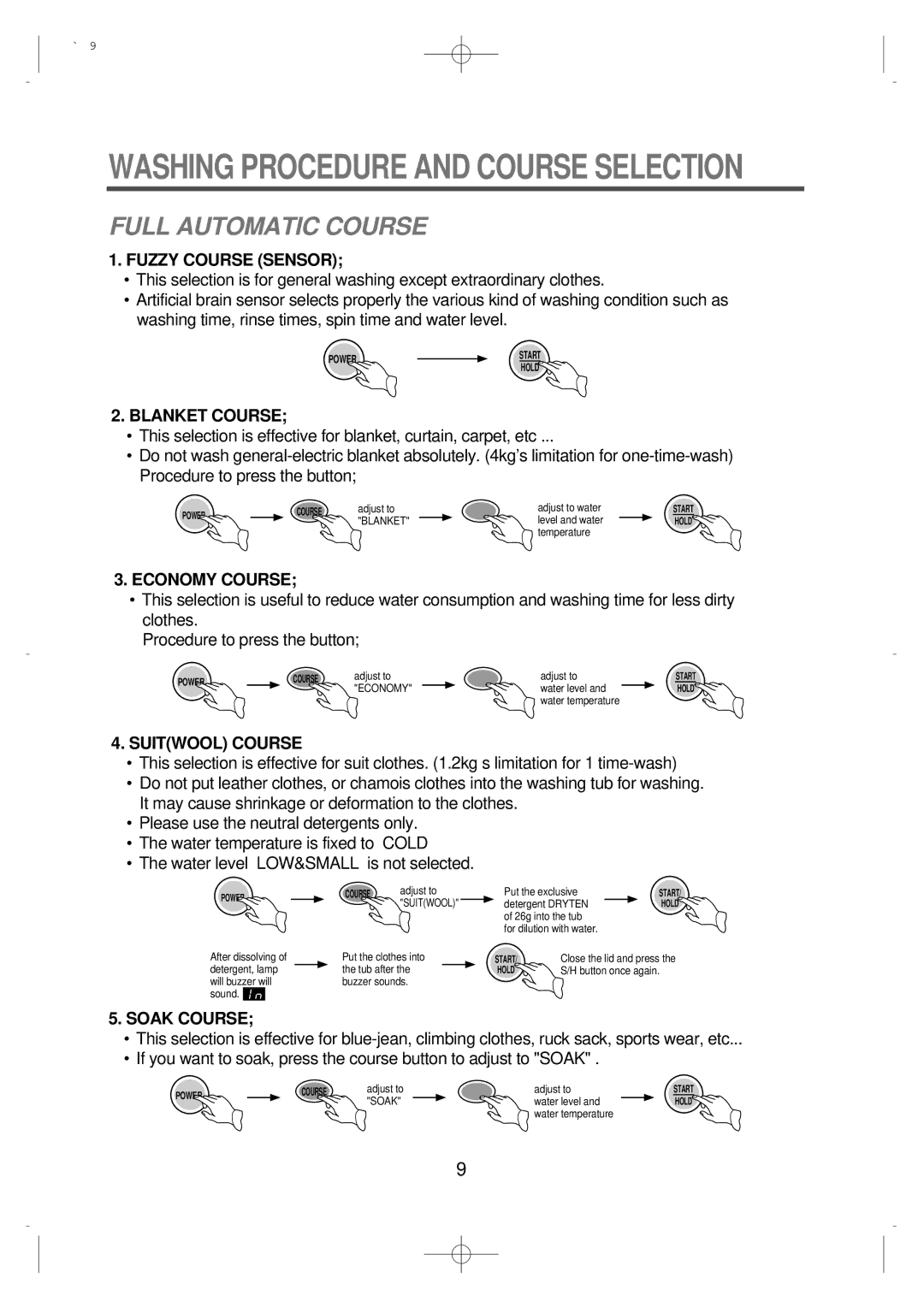 Husqvarna DWF-7589, DWF-8089 instruction manual Washing Procedure and Course Selection 