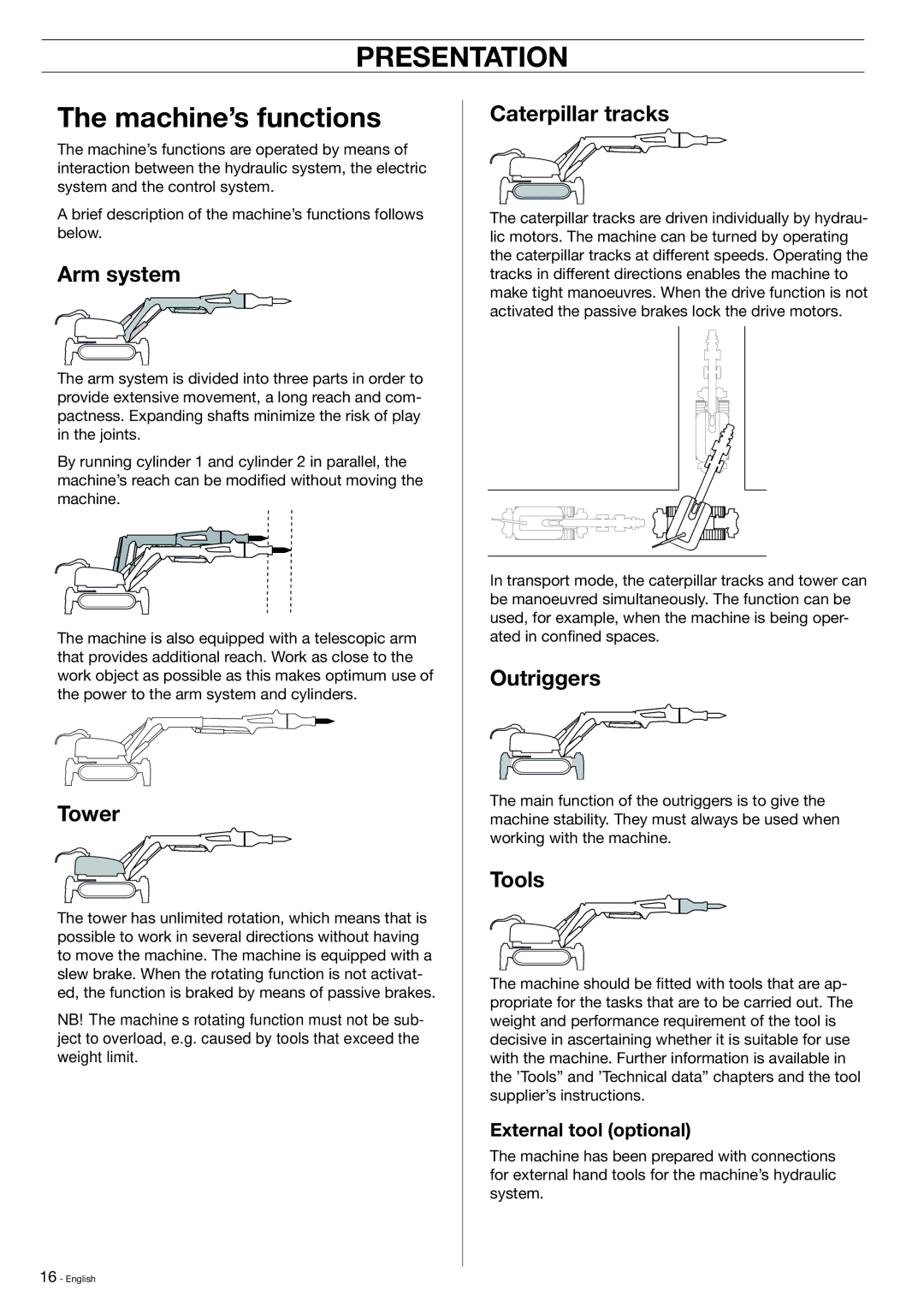 Husqvarna DXR-310 manual Presentation, Machine’s functions 