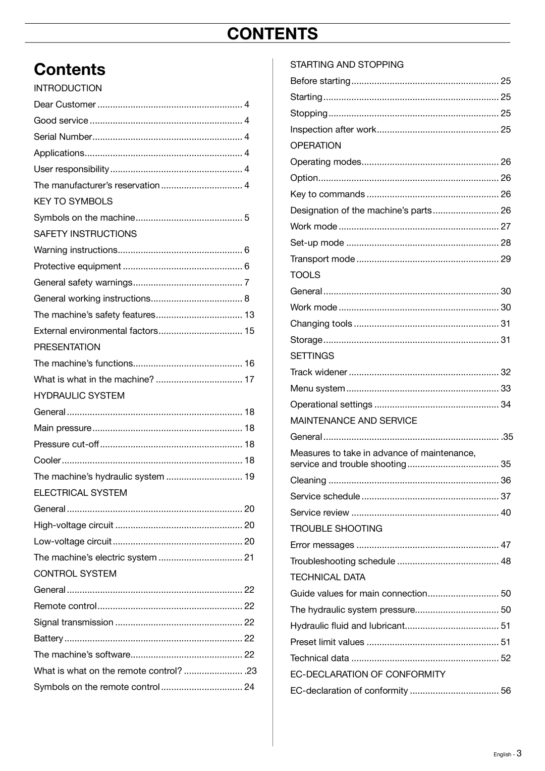 Husqvarna DXR-310 manual Contents 