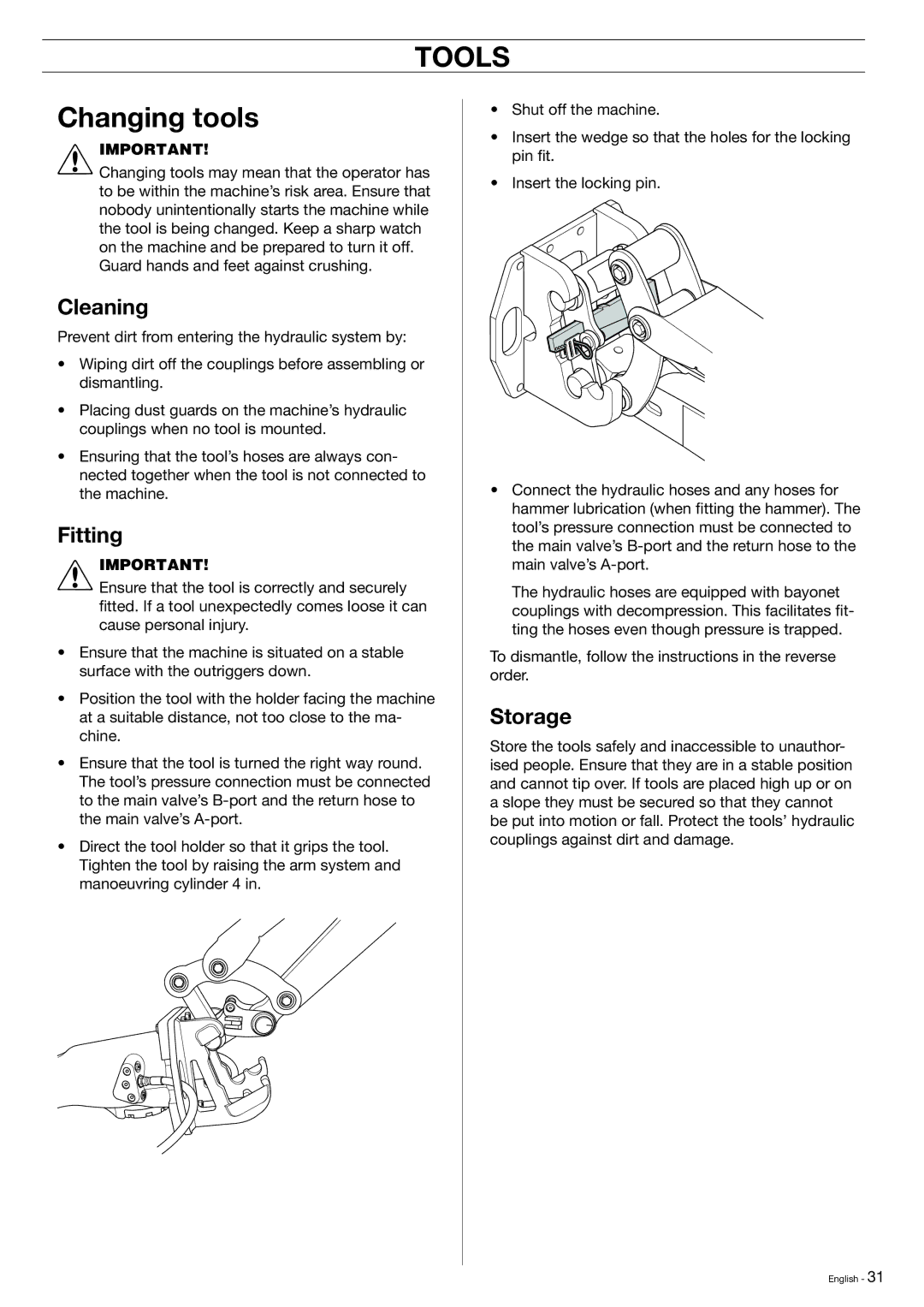 Husqvarna DXR-310 manual Changing tools, Cleaning, Fitting, Storage 