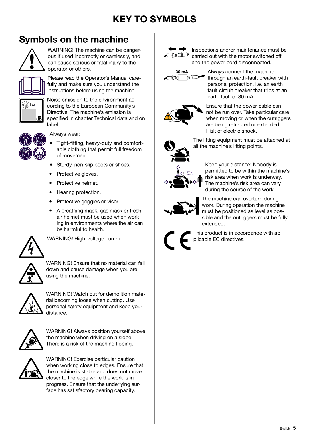 Husqvarna DXR-310 manual KEY to Symbols, Symbols on the machine 