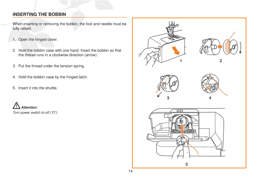 Husqvarna E10 manual Inserting the Bobbin 