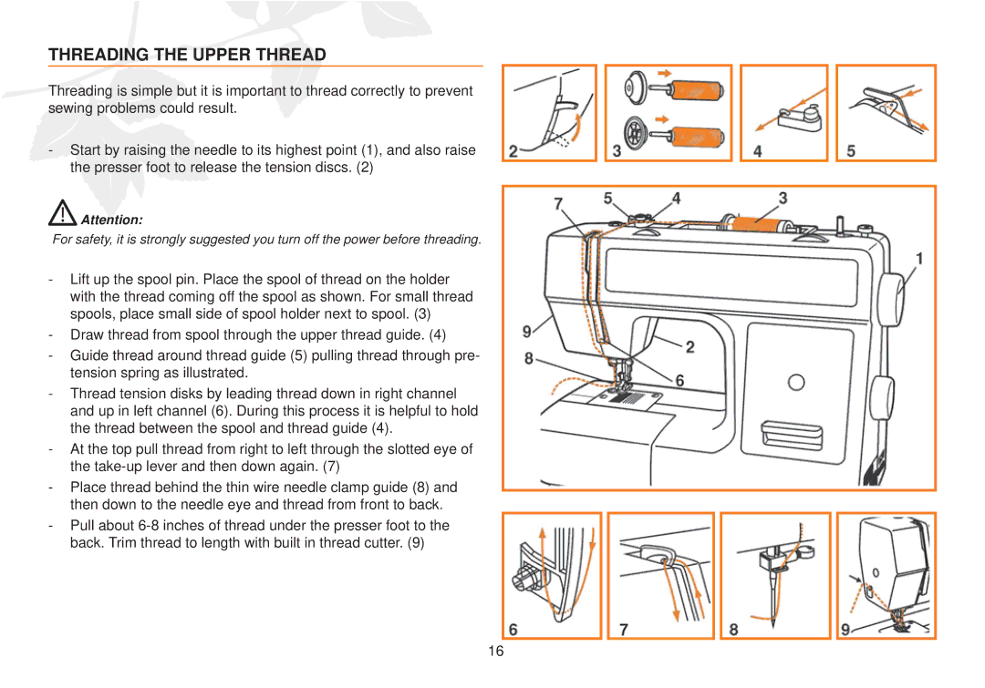 Husqvarna E10 manual Threading the Upper Thread 