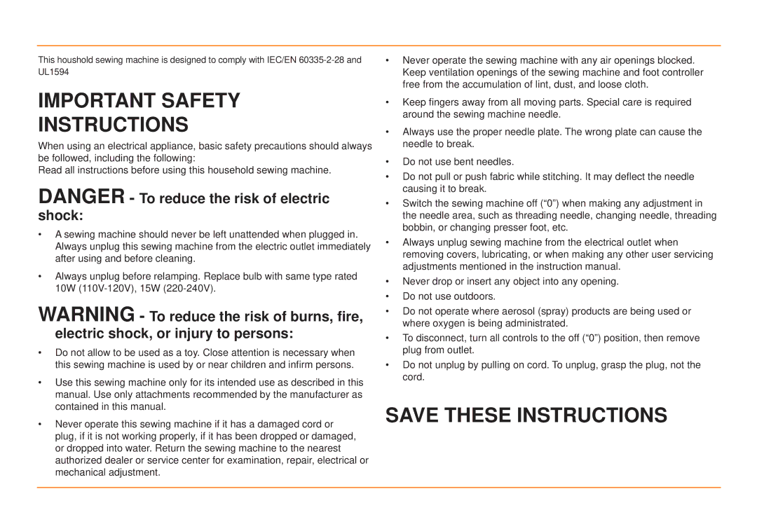 Husqvarna E10 manual Important Safety Instructions 