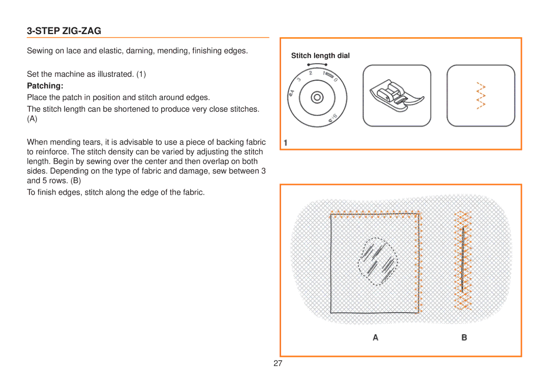 Husqvarna E10 manual Step ZIG-ZAG, Patching 