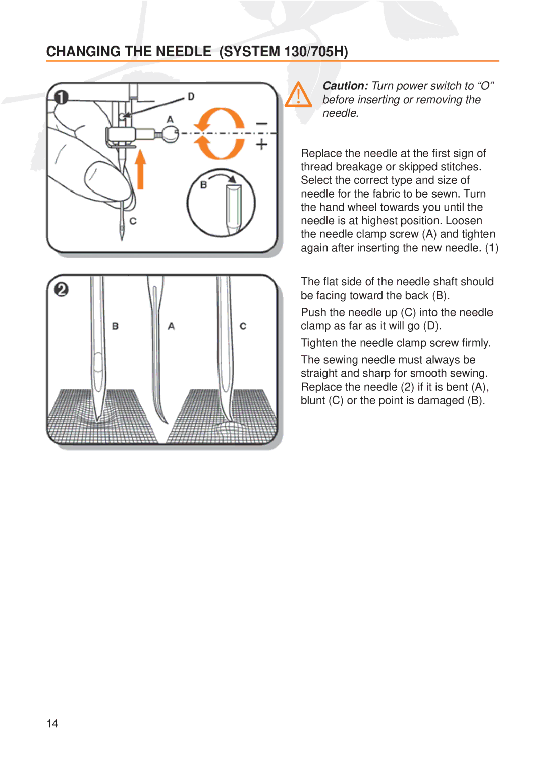 Husqvarna E20 manual Changing the Needle System 130/705H 