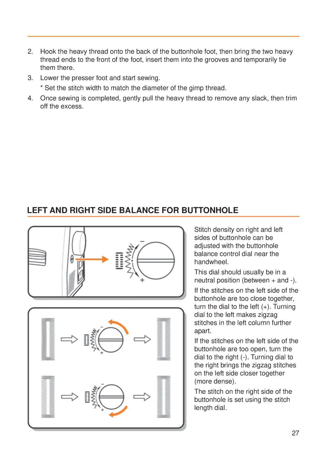 Husqvarna E20 manual Left and Right Side Balance for Buttonhole 