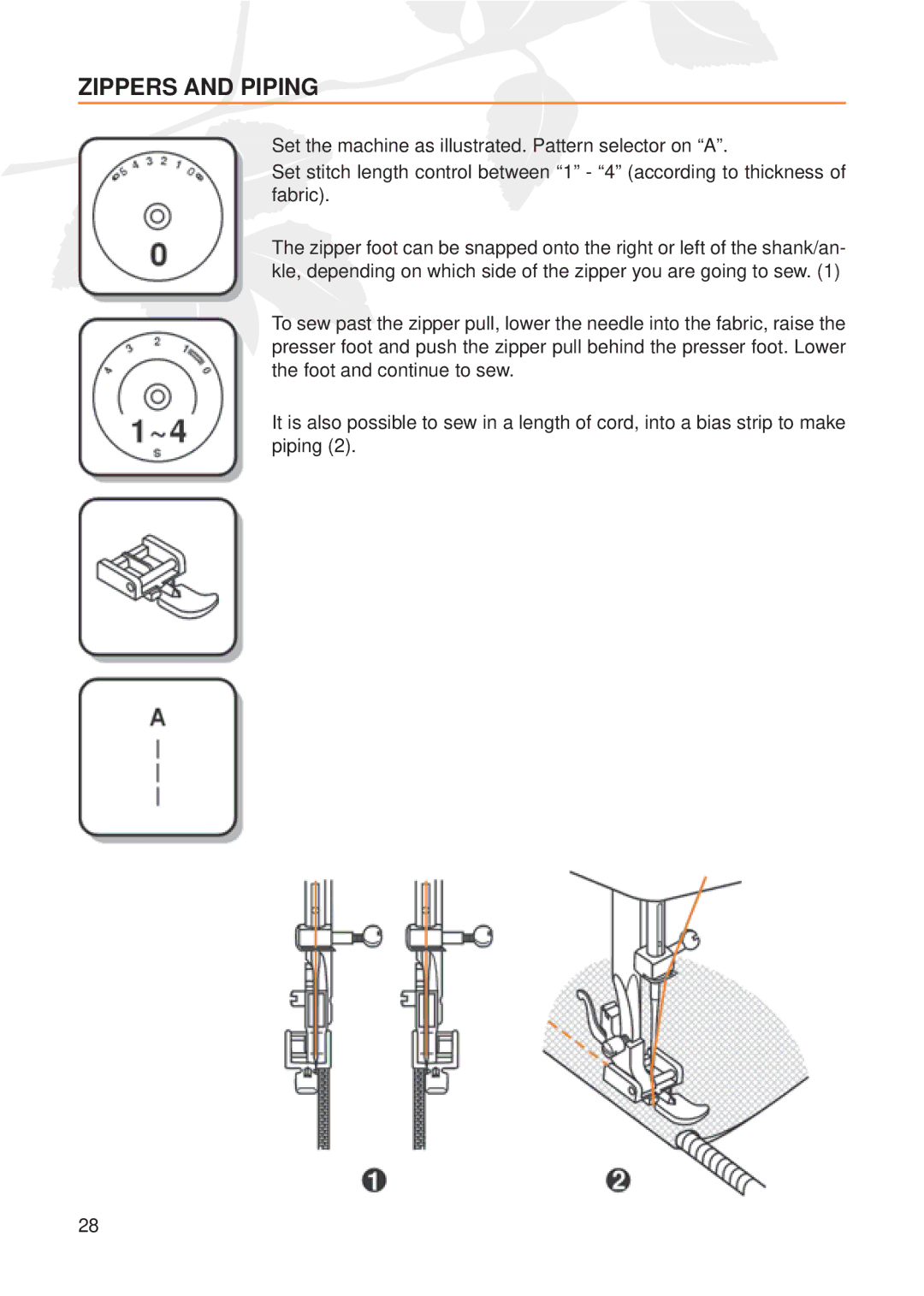 Husqvarna E20 manual Zippers and Piping 