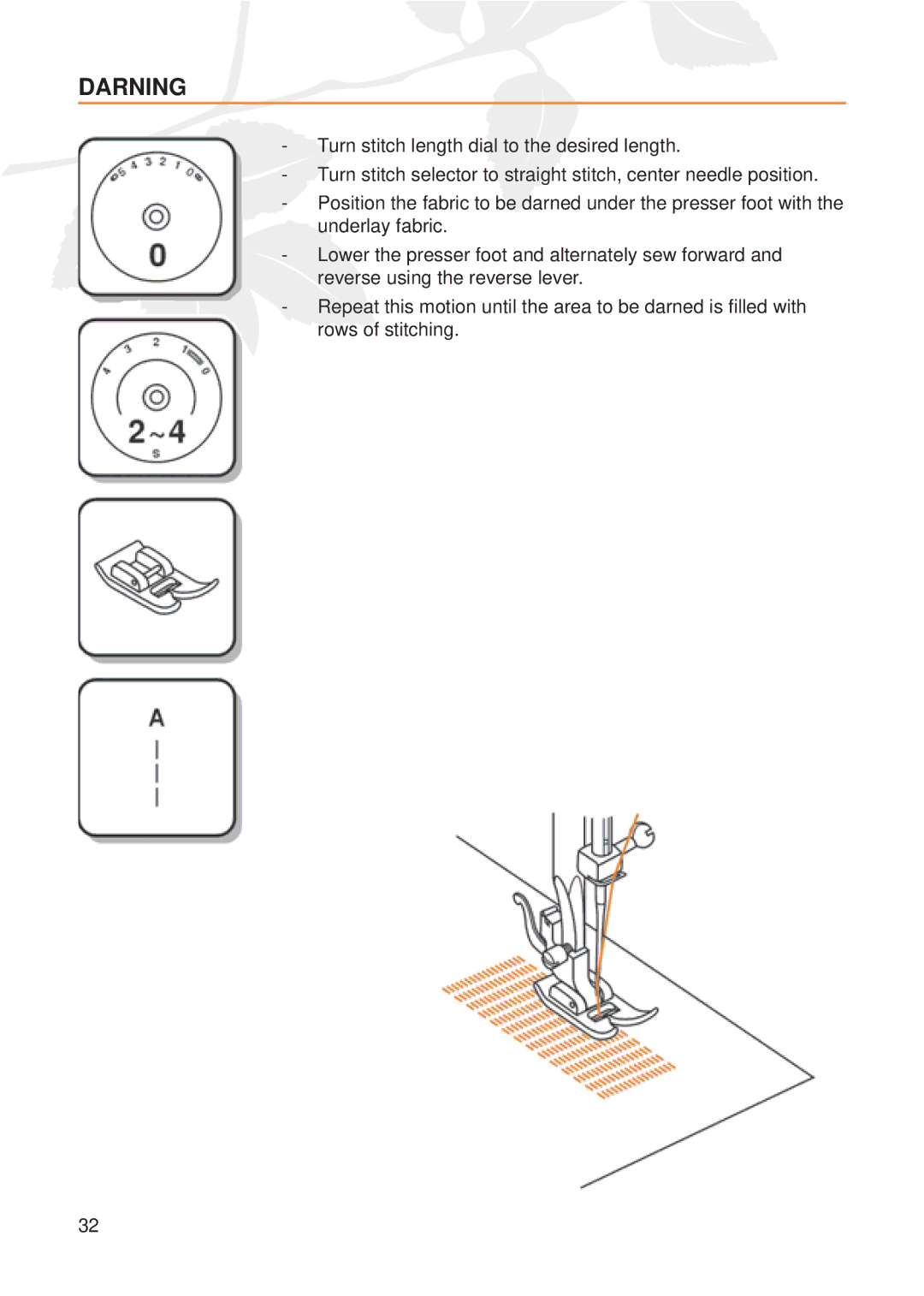 Husqvarna E20 manual Darning 