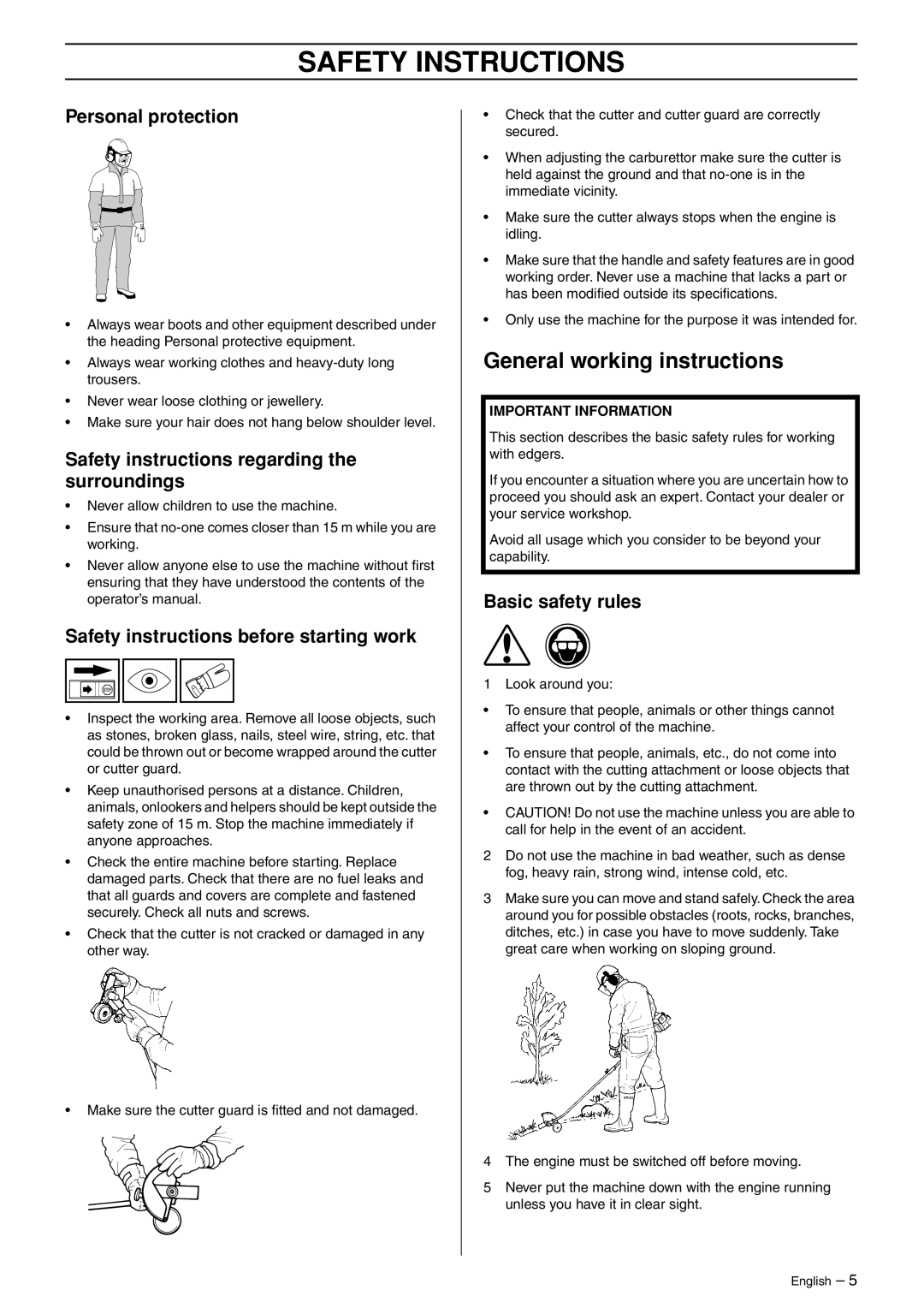 Husqvarna EA 850 General working instructions, Personal protection, Safety instructions regarding the surroundings 