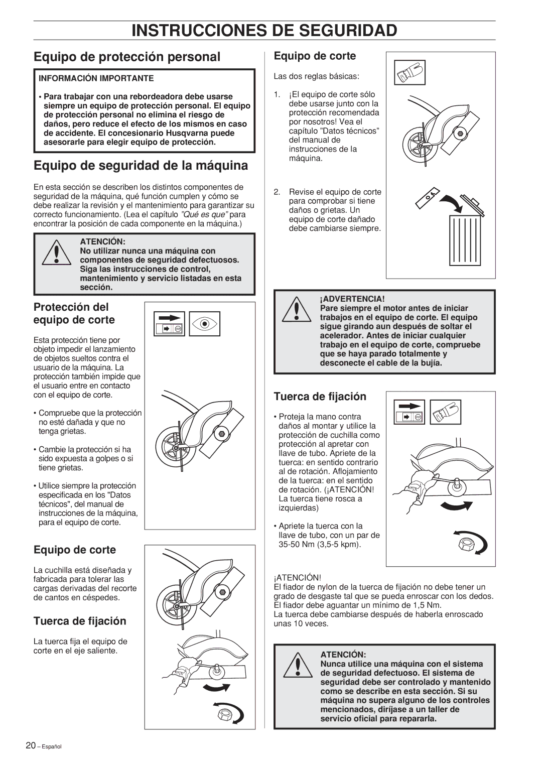 Husqvarna Edger Attachment Instrucciones DE Seguridad, Equipo de protección personal, Equipo de corte, Protección del 