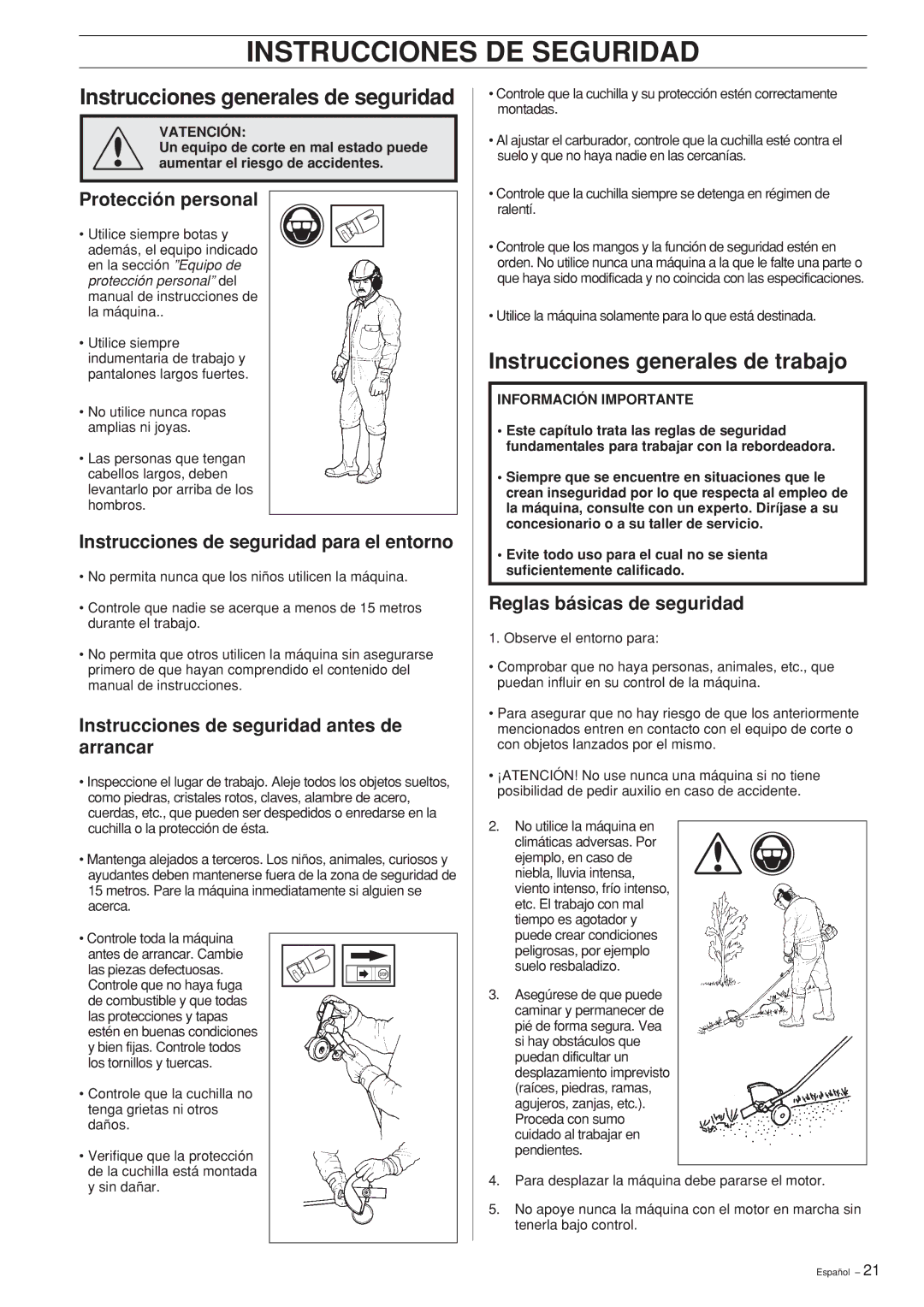 Husqvarna Edger Attachment Instrucciones generales de trabajo, Protección personal, Reglas básicas de seguridad 