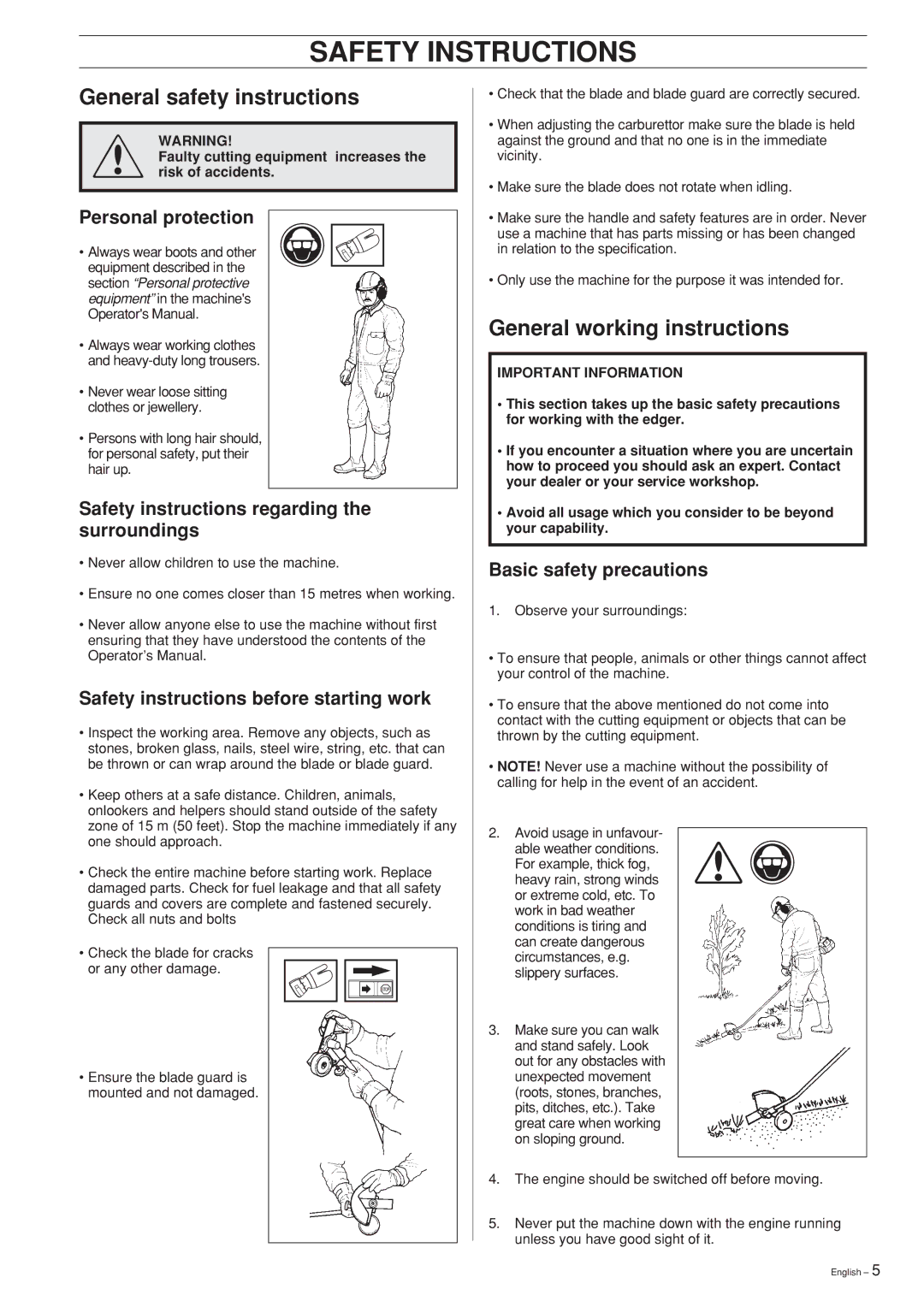 Husqvarna Edger Attachment manuel dutilisation General safety instructions, General working instructions 