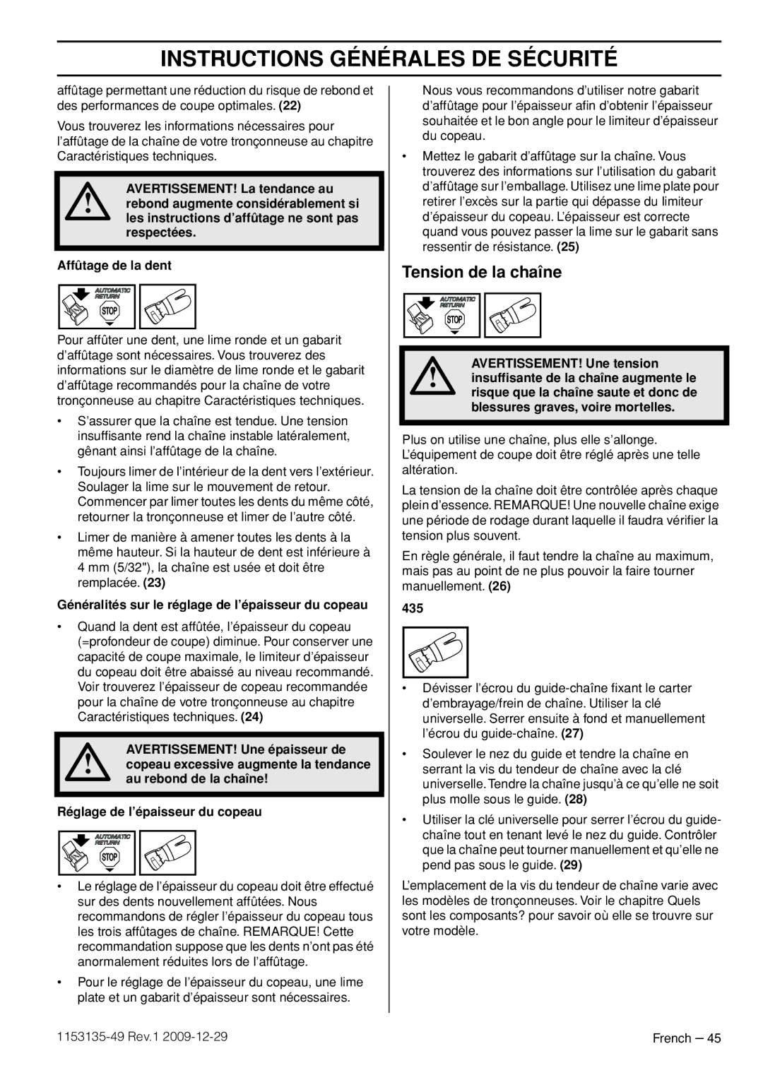 Husqvarna EPA III manuel dutilisation Tension de la chaîne, Généralités sur le réglage de l’épaisseur du copeau 