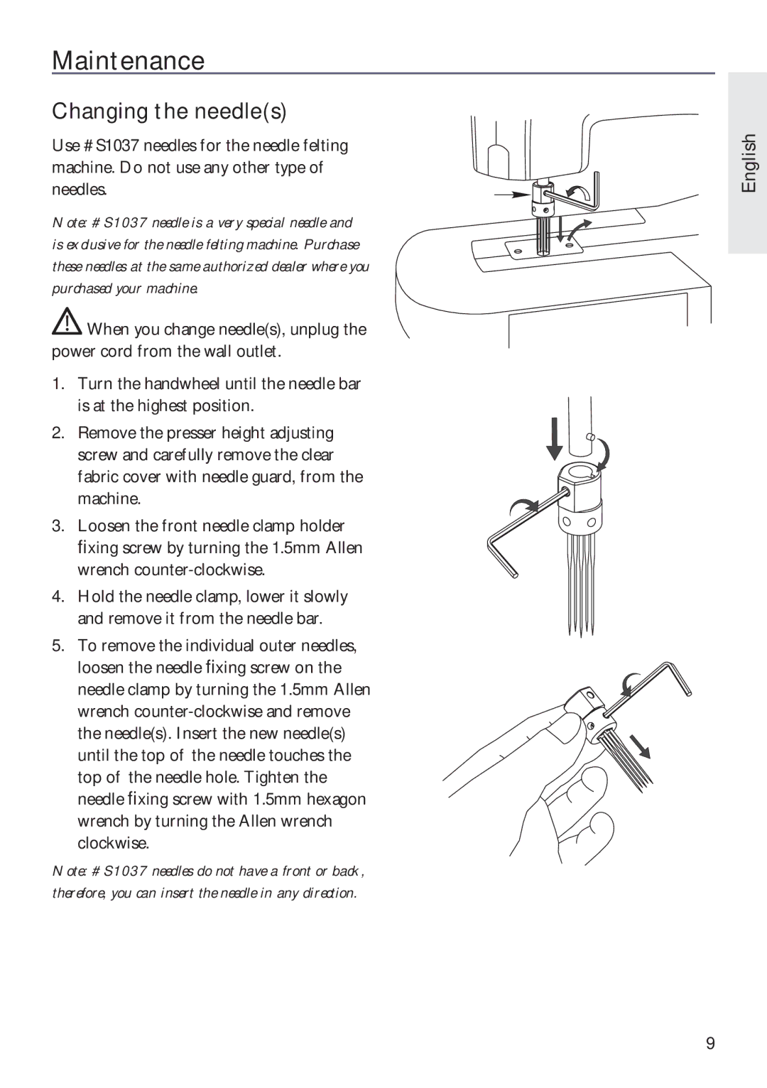 Husqvarna ER10 manual Maintenance, Changing the needles 