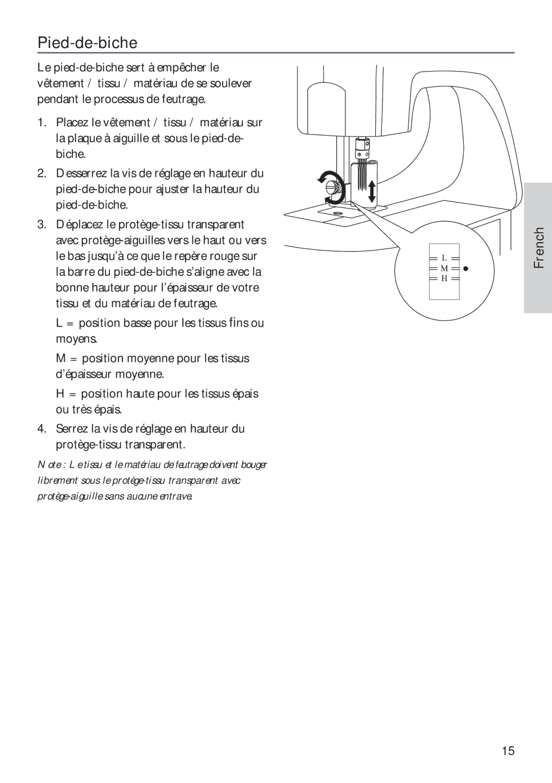 Husqvarna ER10 manual Pied-de-biche 