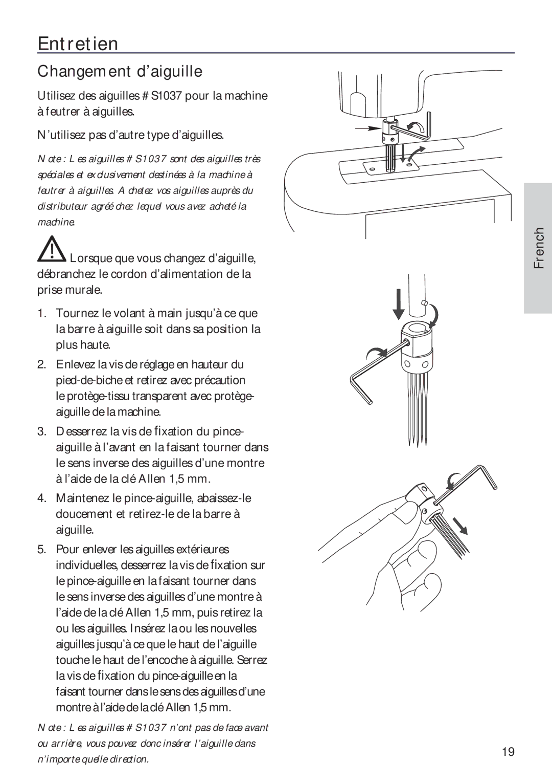 Husqvarna ER10 manual Entretien, Changement d’aiguille 