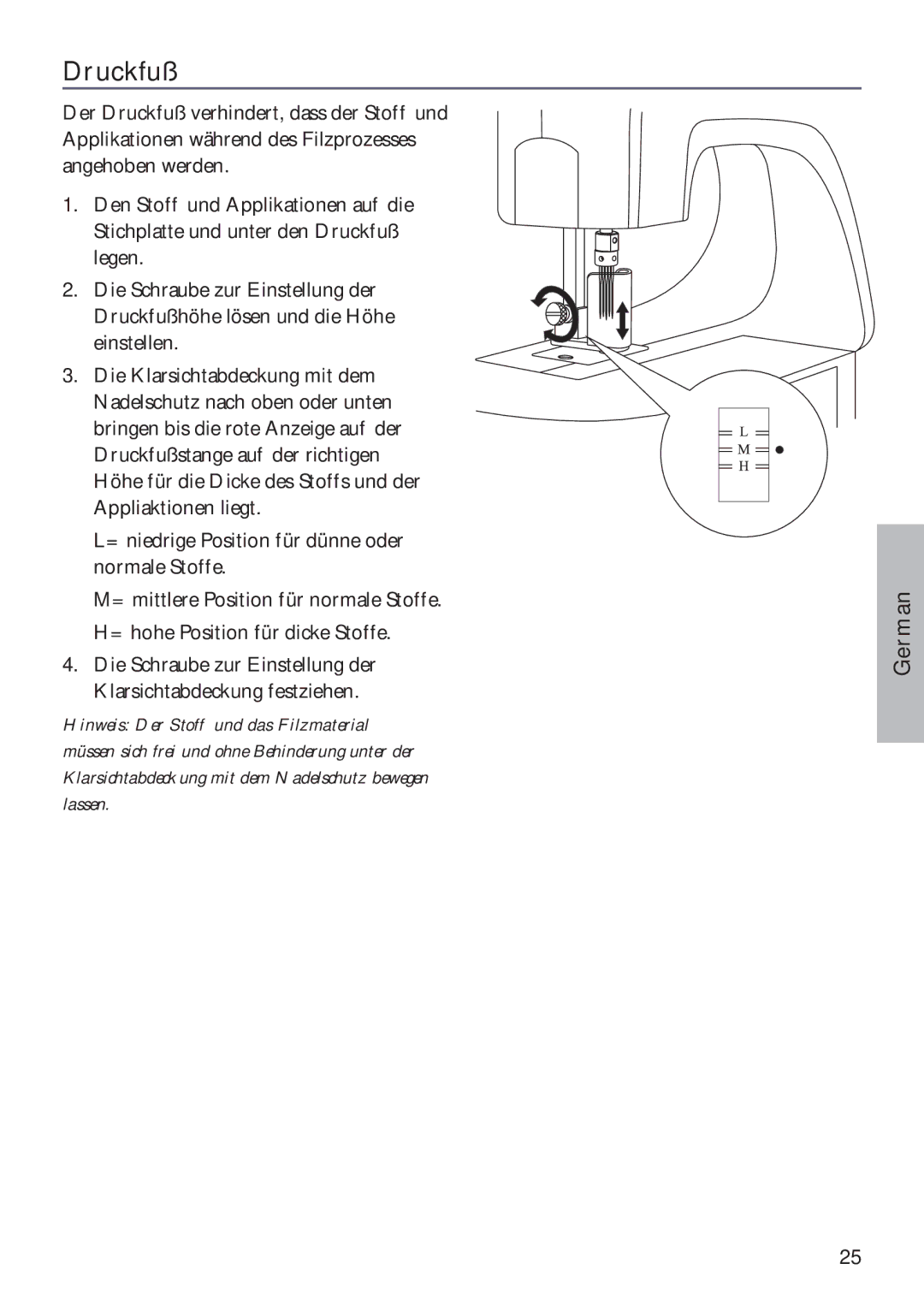 Husqvarna ER10 manual Druckfuß 