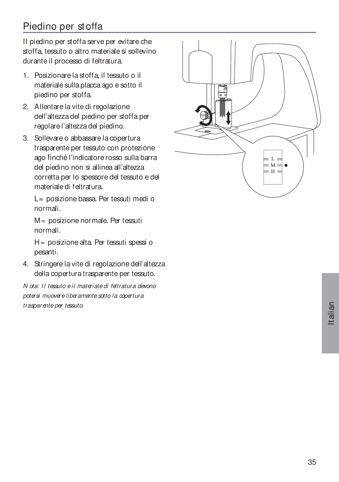 Husqvarna ER10 manual Piedino per stoffa 