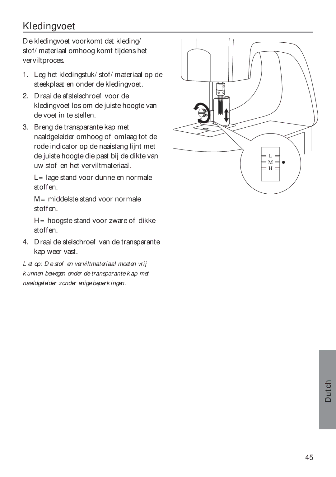 Husqvarna ER10 manual Kledingvoet, De voet in te stellen 