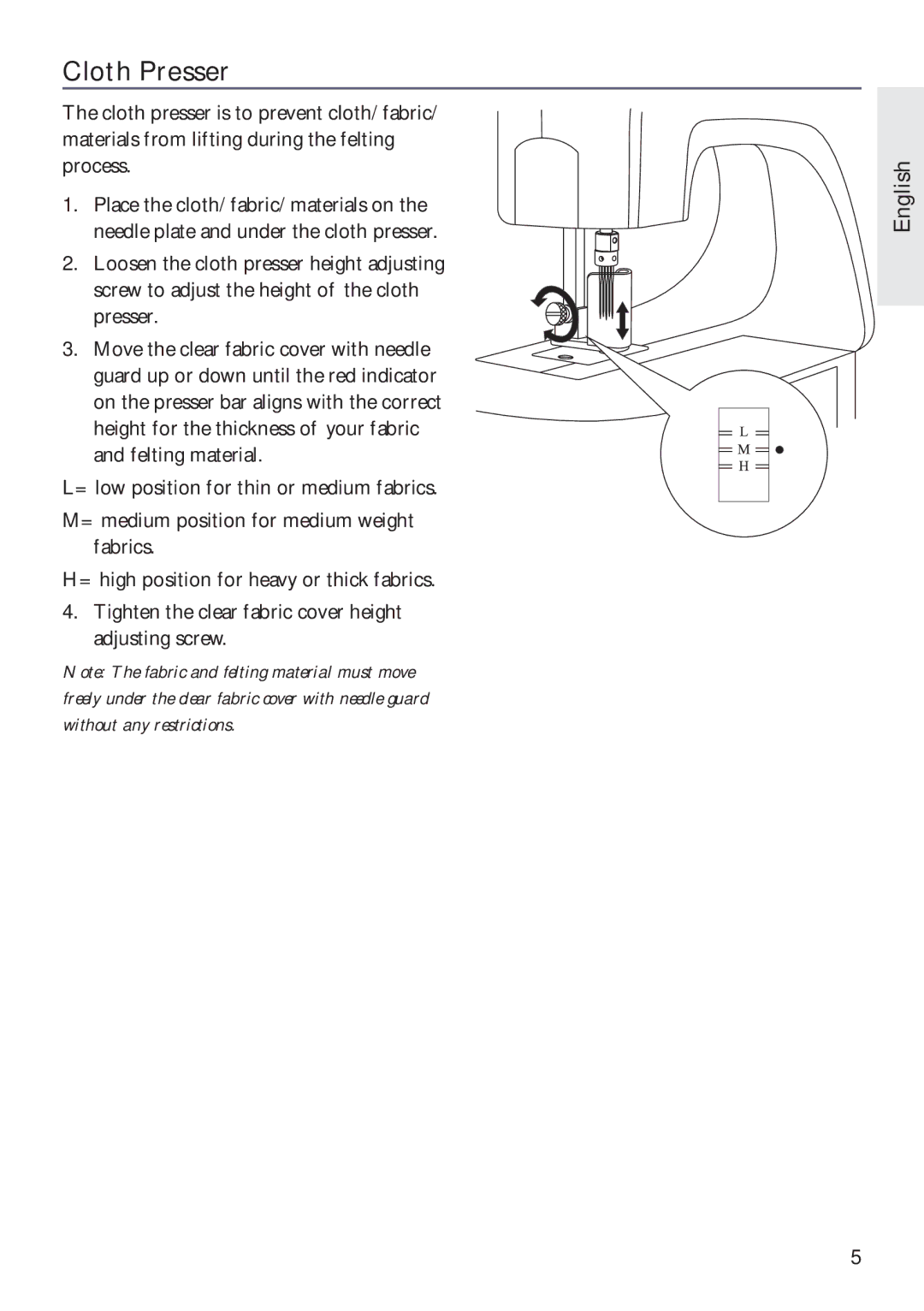 Husqvarna ER10 manual Cloth Presser 