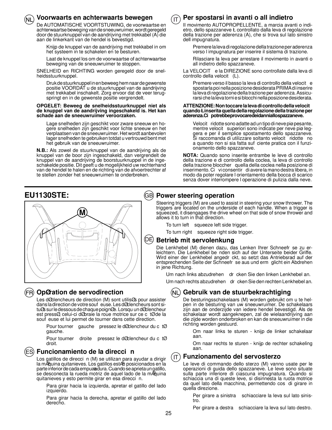 Husqvarna EU5524ST, EU8024STE instruction manual EU1130STE 