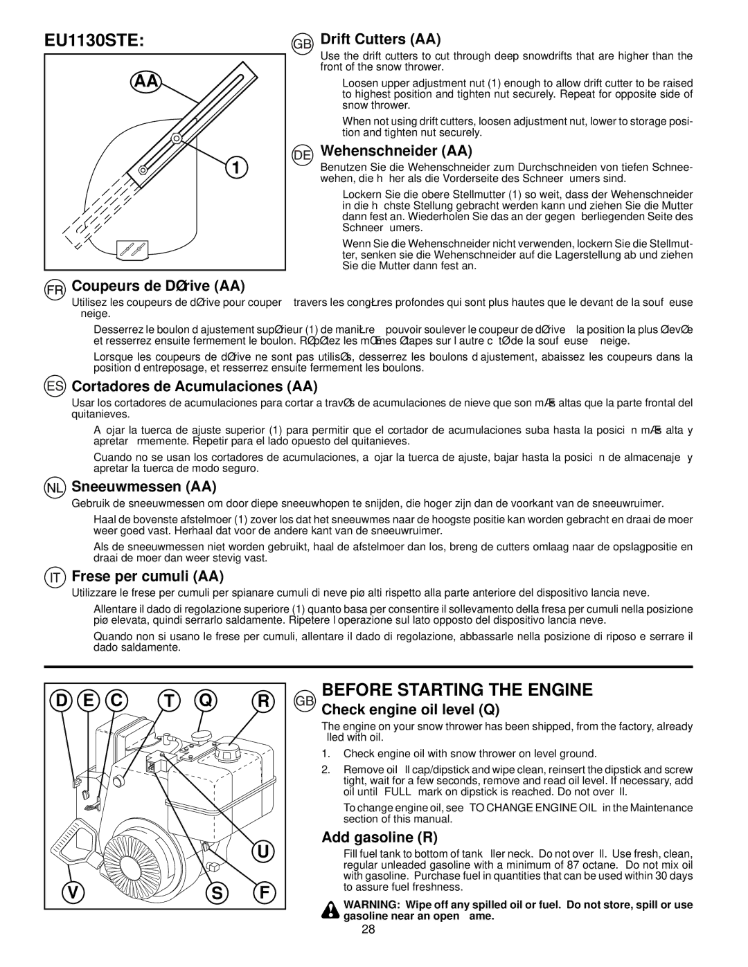 Husqvarna EU5524ST, EU8024STE Drift Cutters AA, Wehenschneider AA, Coupeurs de Dérive AA, Cortadores de Acumulaciones AA 