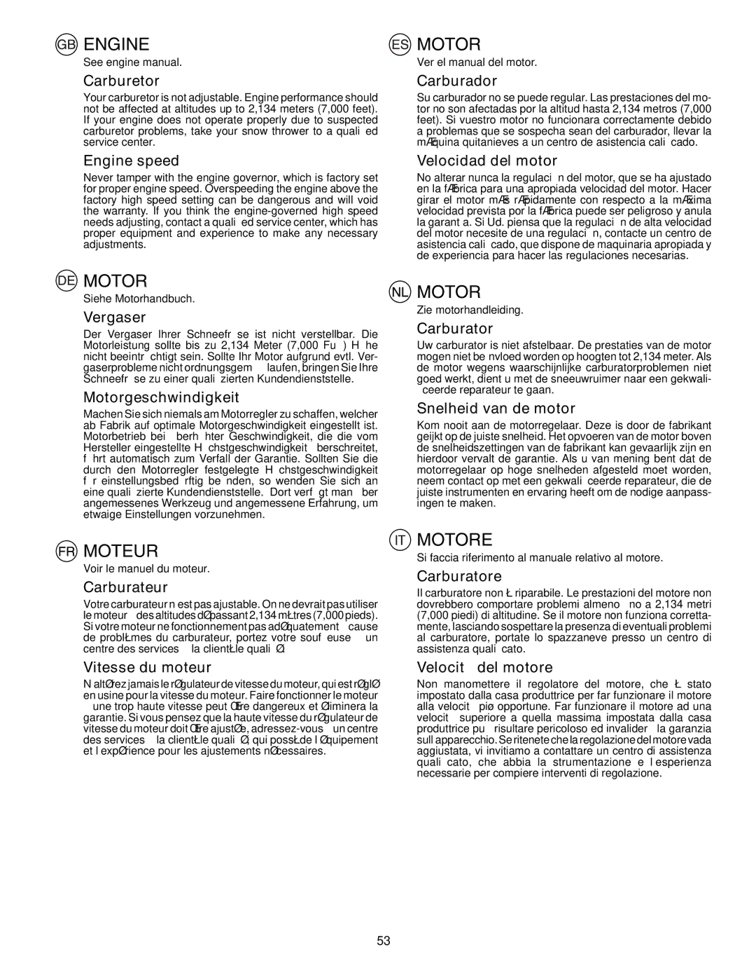 Husqvarna EU1130STE, EU8024STE, EU5524ST instruction manual Engine Motor 