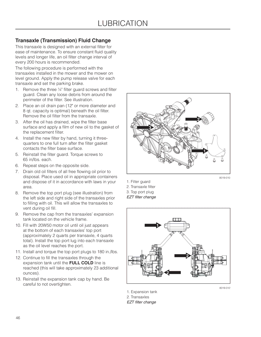 Husqvarna EZ24T/ 966659601, EZ4824/ 966612901, EZ4824 CA/ 966659501 warranty Transaxle Transmission Fluid Change 