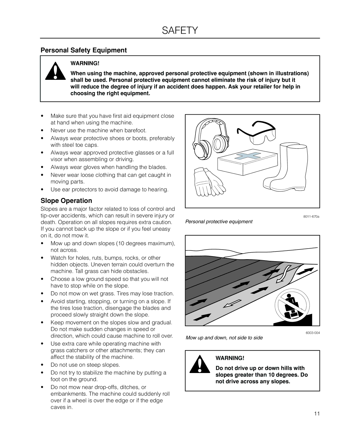 Husqvarna EZ4824 BF manual Personal Safety Equipment, Slope Operation 