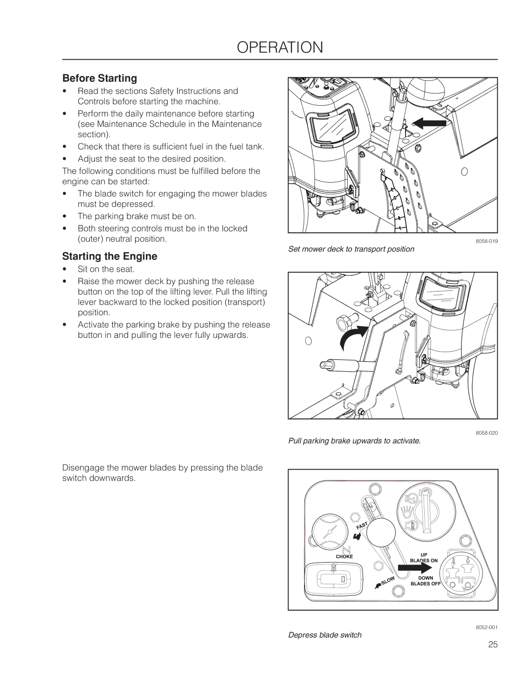 Husqvarna EZ4824 BF manual Before Starting, Starting the Engine 