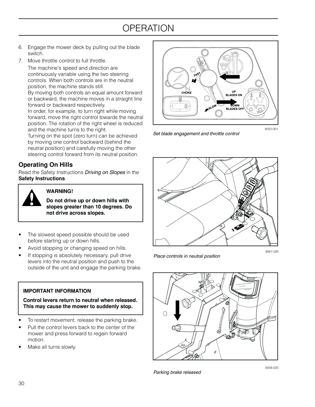 Husqvarna EZ4824 BF manual Operating On Hills 