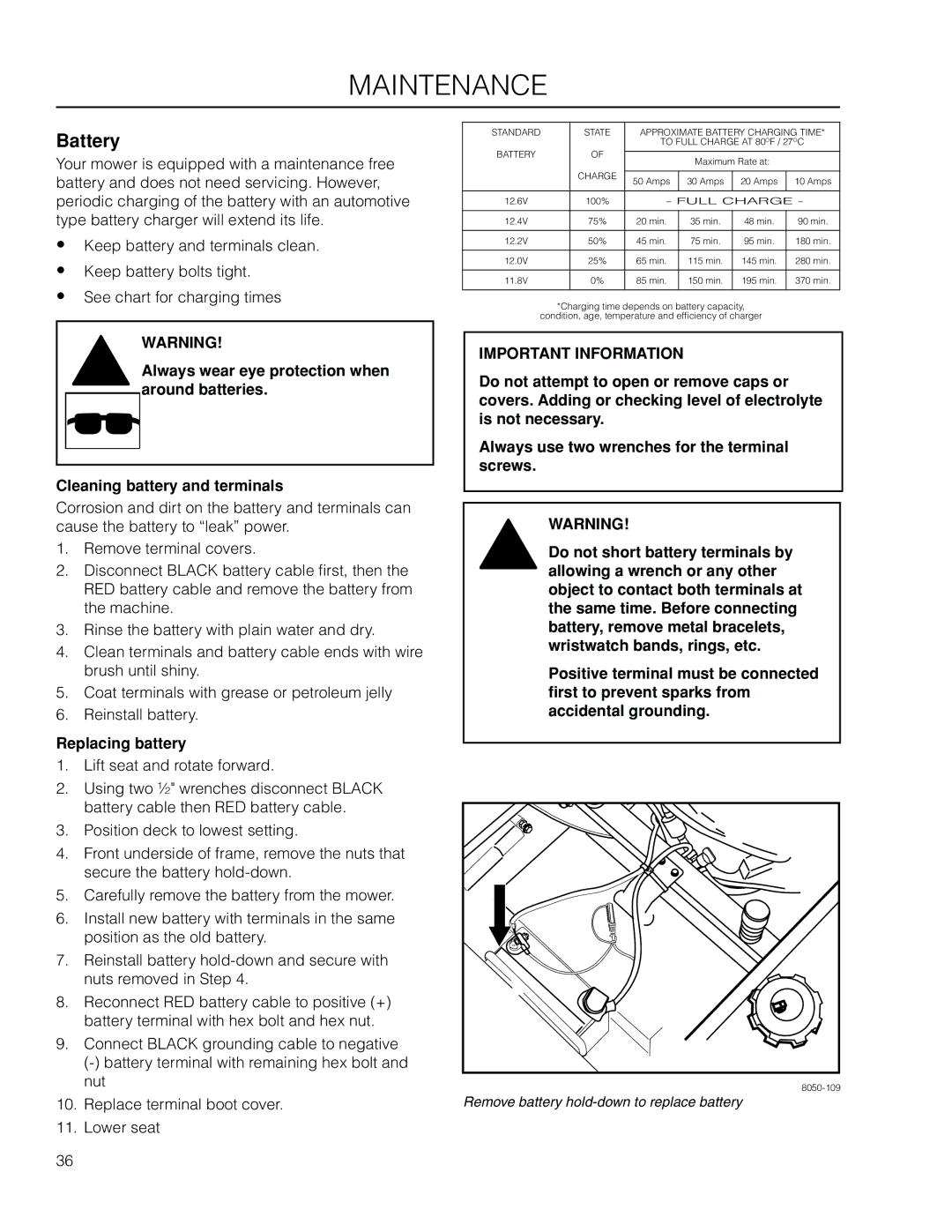 Husqvarna EZ4824 BF manual Battery, Replacing battery 