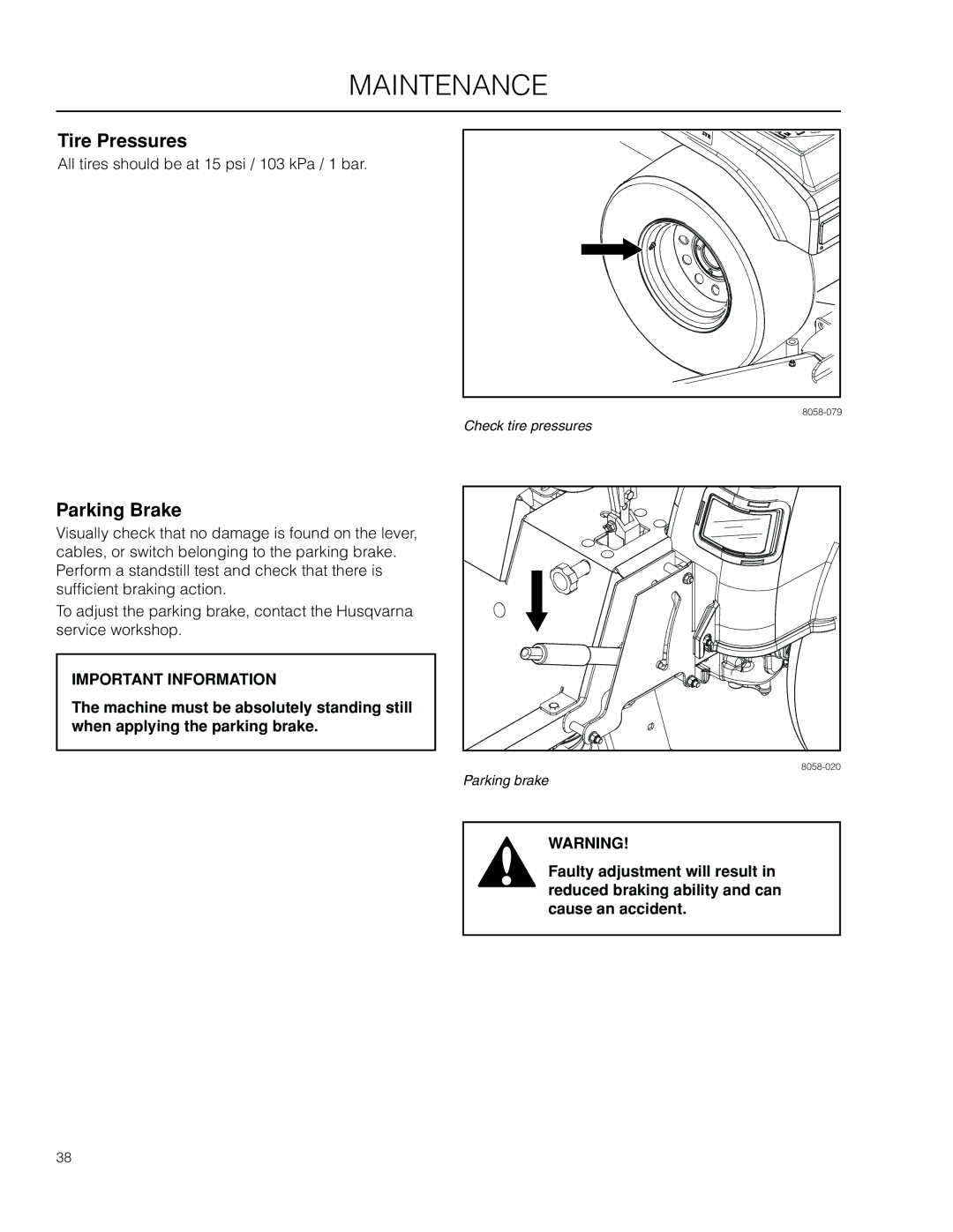 Husqvarna EZ4824 BF manual Maintenance, Tire Pressures 