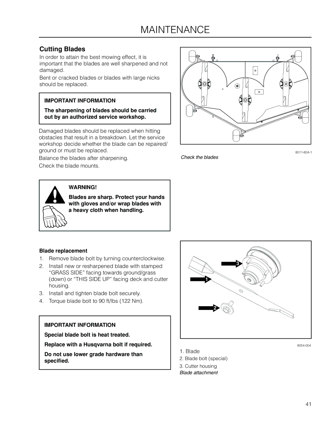 Husqvarna EZ4824 BF manual Cutting Blades 