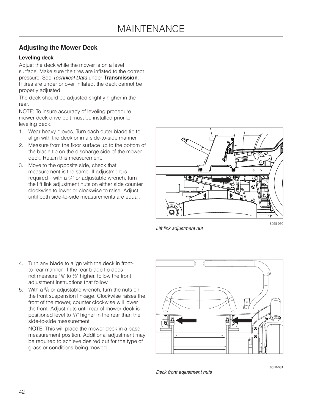 Husqvarna EZ4824 BF manual Adjusting the Mower Deck, Leveling deck 