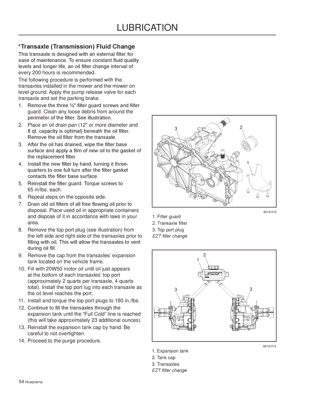 Husqvarna EZ4824K / 965880301, EZ6124 / 965880701, EZ5224 / 965880601 manual Transaxle Transmission Fluid Change 