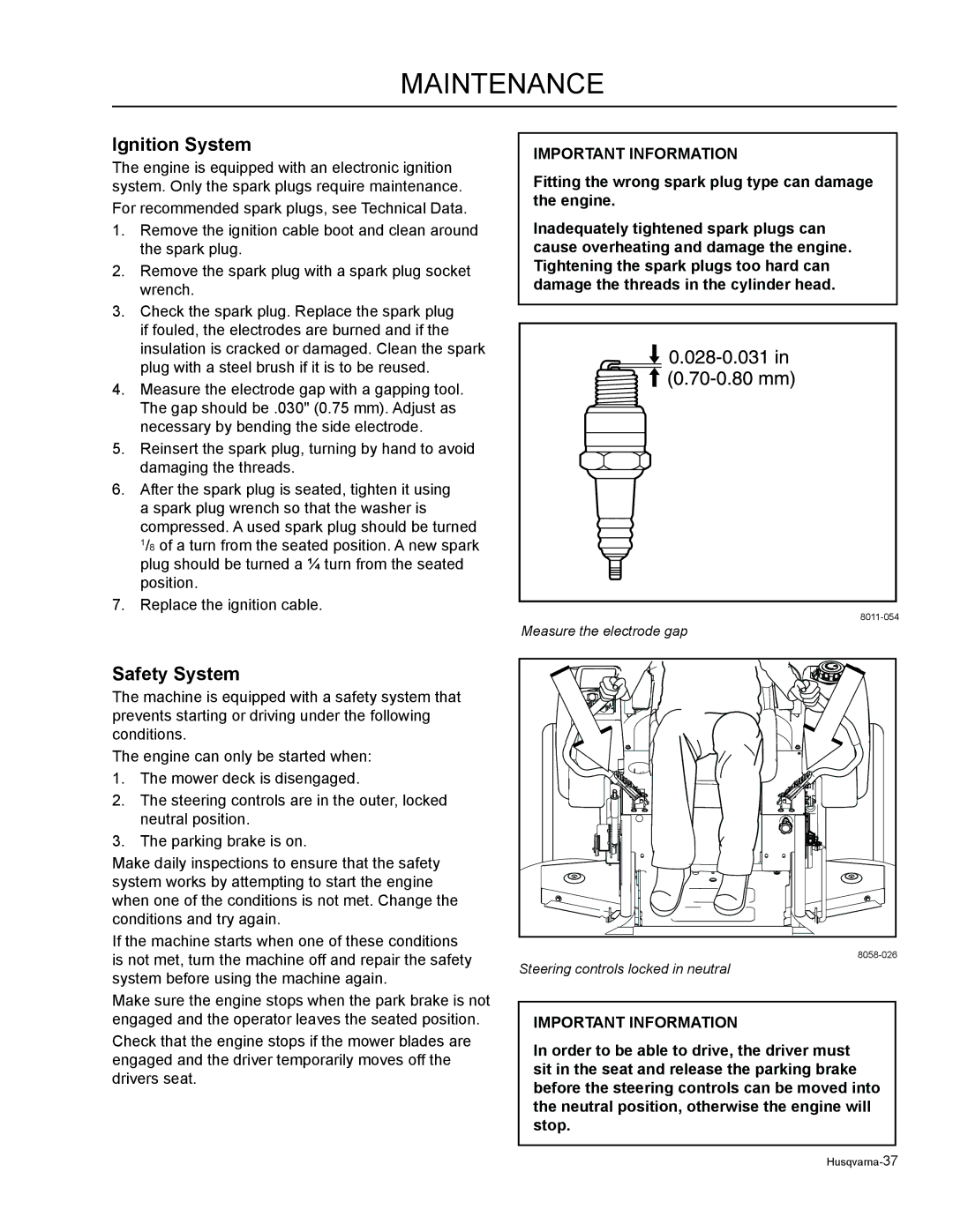 Husqvarna EZC4824 / 966038501, EZ6124 / 966038401, EZ4824 / 965880401 manual Ignition System, Safety System 