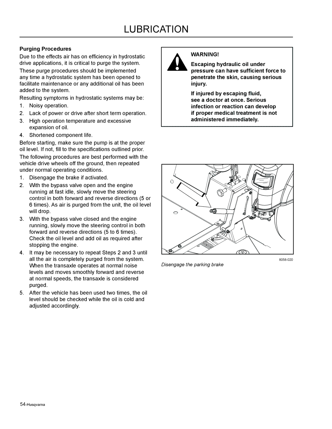 Husqvarna EZ6124 / 966038401, EZC4824 / 966038501, EZ4824 / 965880401 manual Purging Procedures 