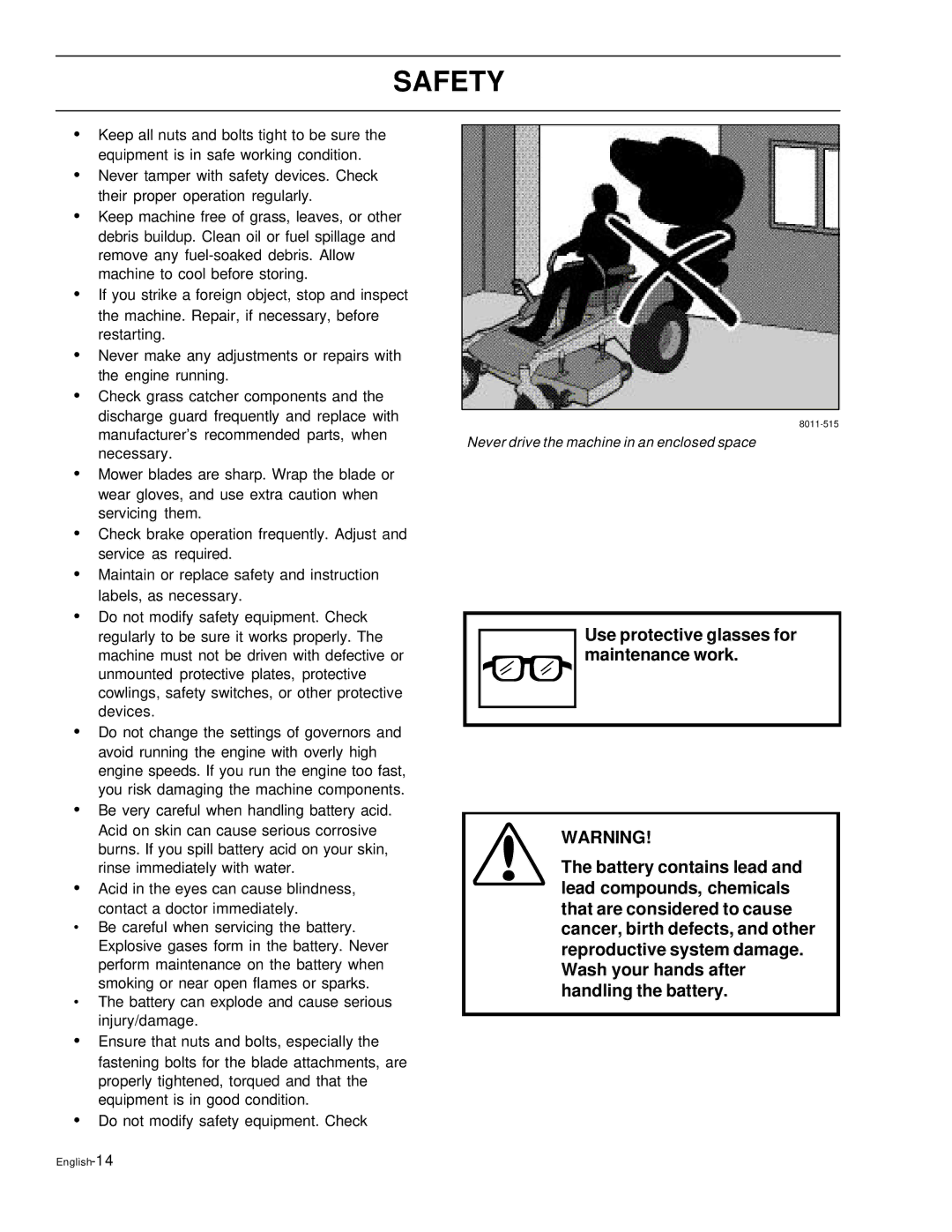 Husqvarna EZ4621, EZ6124, EZ5226, EZ4822, EZ4220 manual Never drive the machine in an enclosed space 