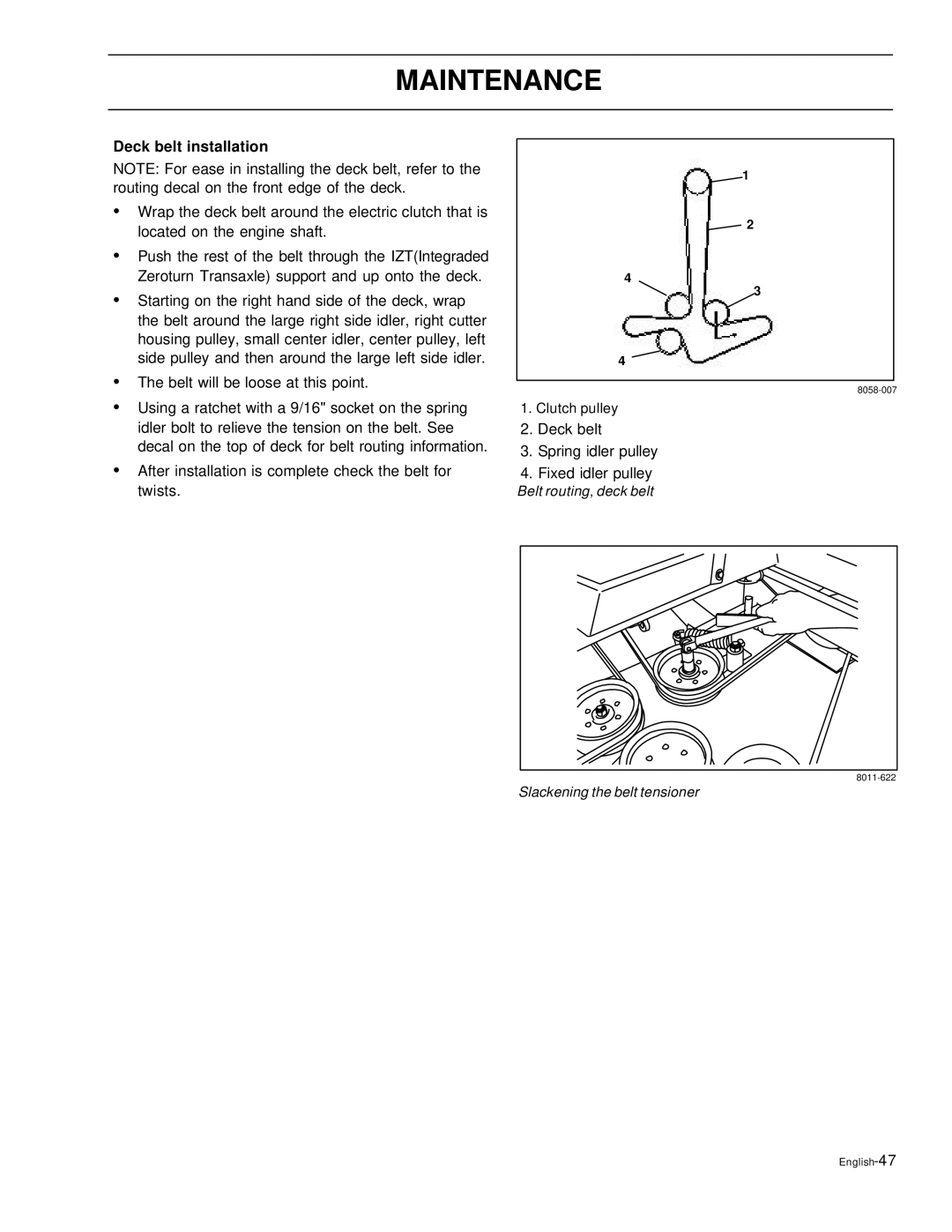 Husqvarna EZ5226, EZ6124, EZ4822, EZ4621, EZ4220 manual Deck belt installation 